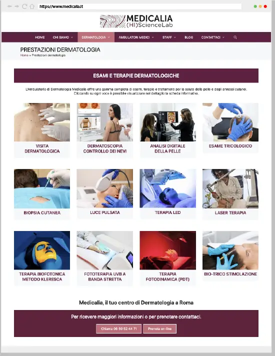 sito web medico Medicalia - prestazioni dermatologia
